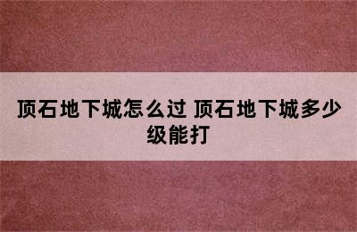 顶石地下城怎么过 顶石地下城多少级能打